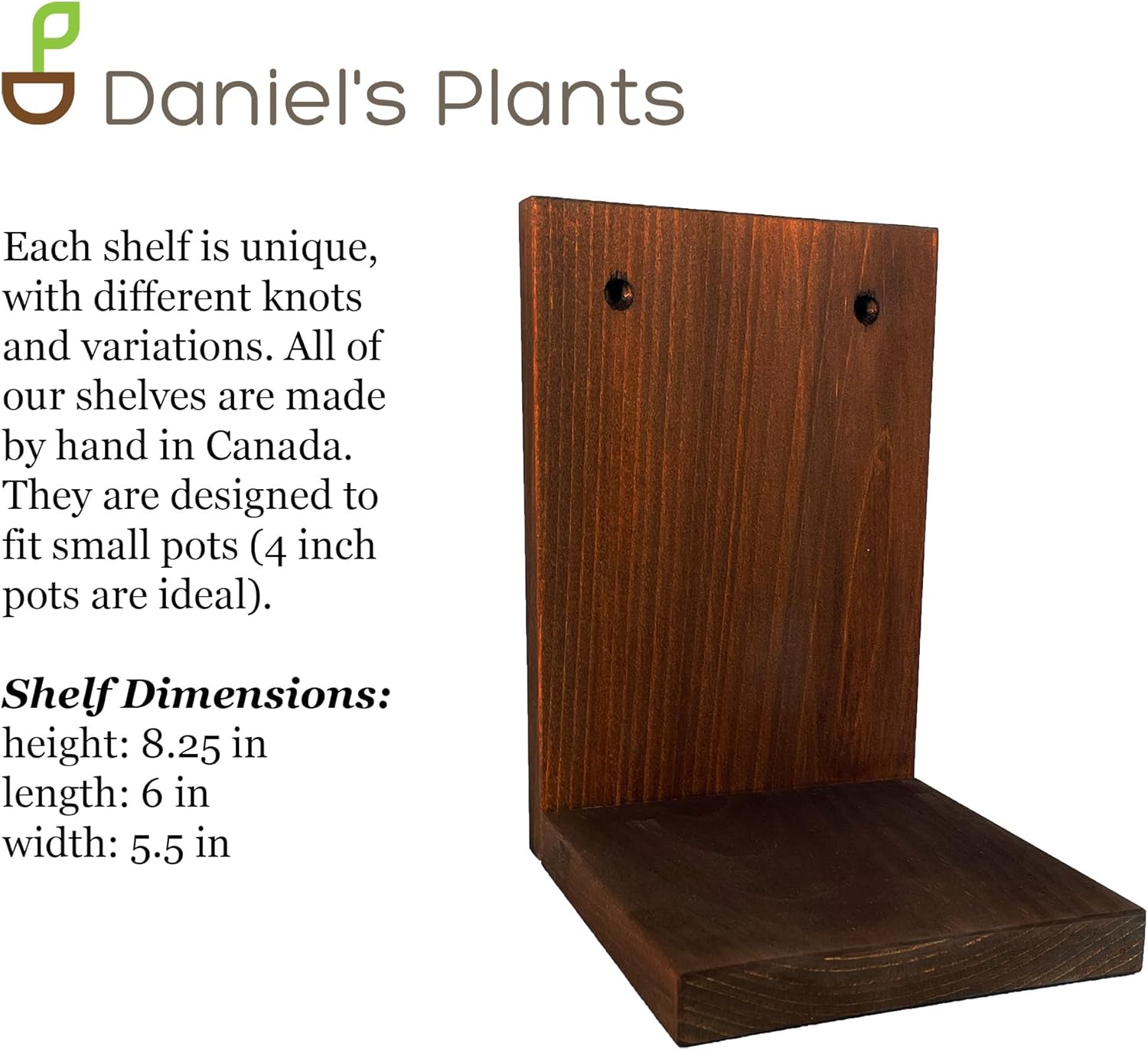 Daniel's Plants 3 Pack Midcentury Modern L Shaped Floating Shelves | Wall Mounted Plant Shelf Kit | Solid Wooden Shelf | 3 Shelves (Woodland Brown)