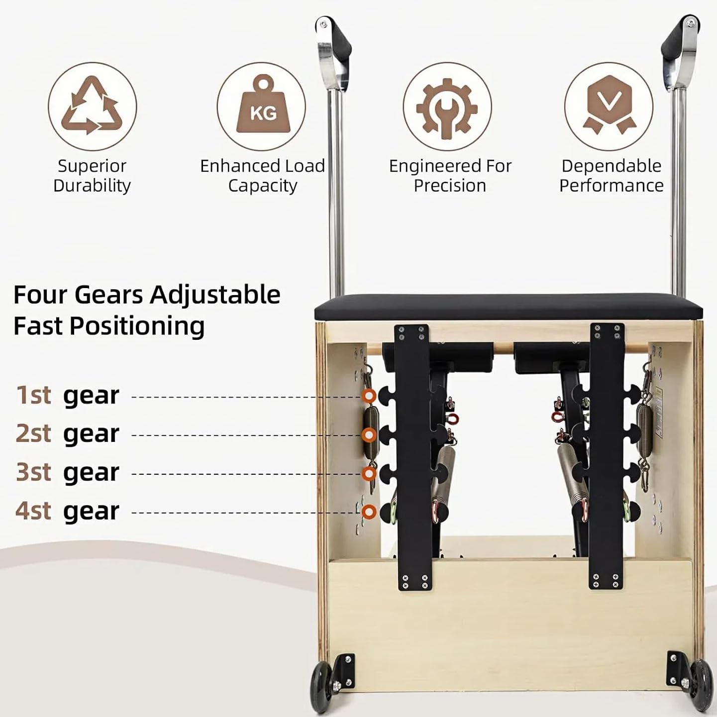 Pilates Chair, Split-Pedal Stability Pilates Combo Chair with Handles,Resistance Bands Chair Pilates Reformer Machine,Yoga Fitness Trainer,Pilates Equipment for Home Studio Use