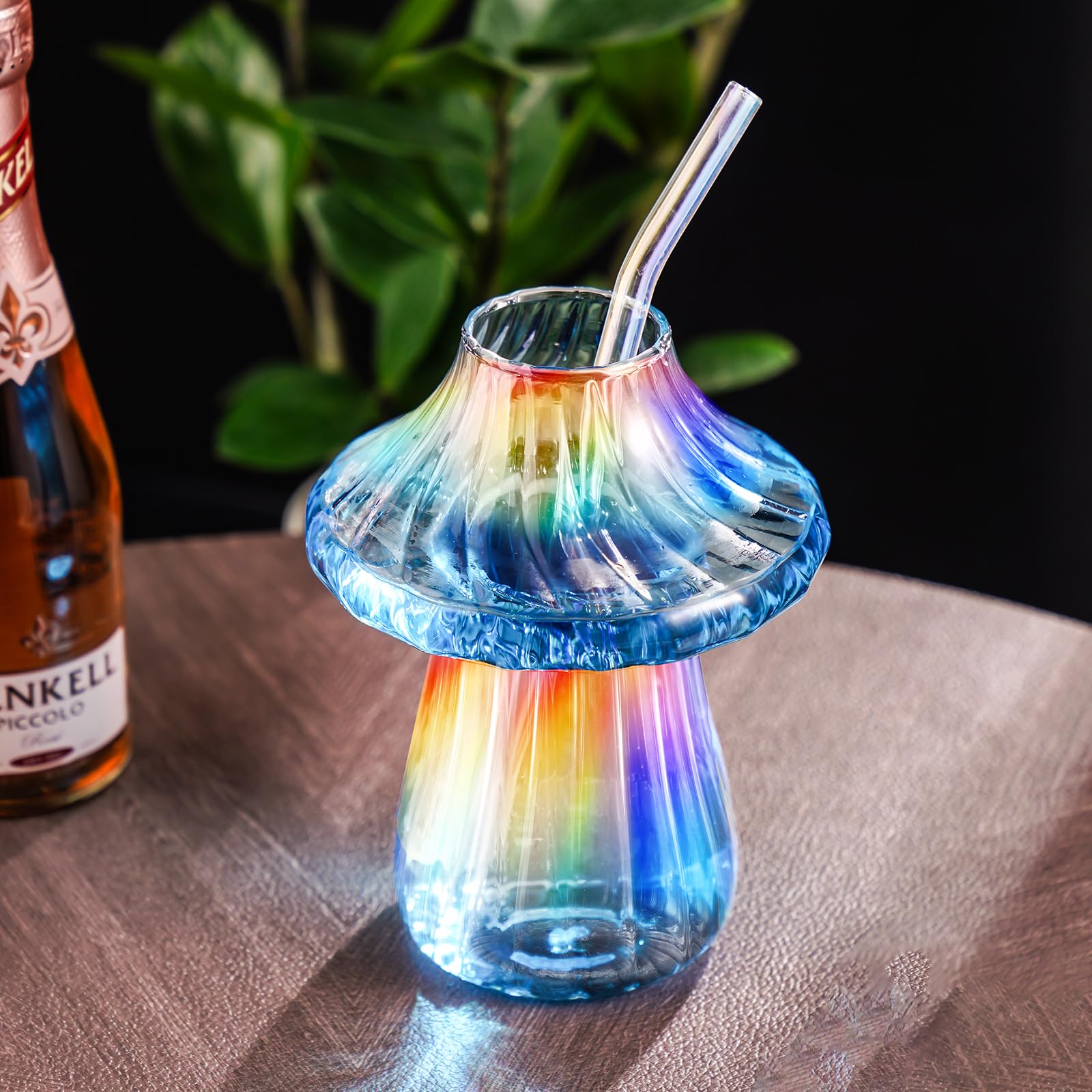 2 Verres à Cocktail Champignon NiHome 473ml - Avec Pailles - Design Rayé Iridescent