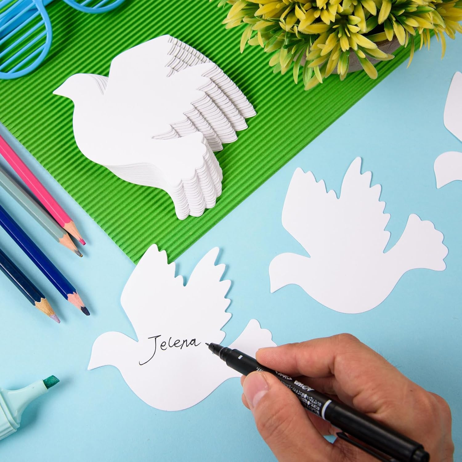 FOBSME 200 Pcs Peace Dove Paper Cutouts 3.94x3.78 Inch White Pigeon Cutouts Paper Bird Shape Die-Cuts Accents for Classroom Bulletin Board Home Window Wall Party Decorations School Crafts Projects