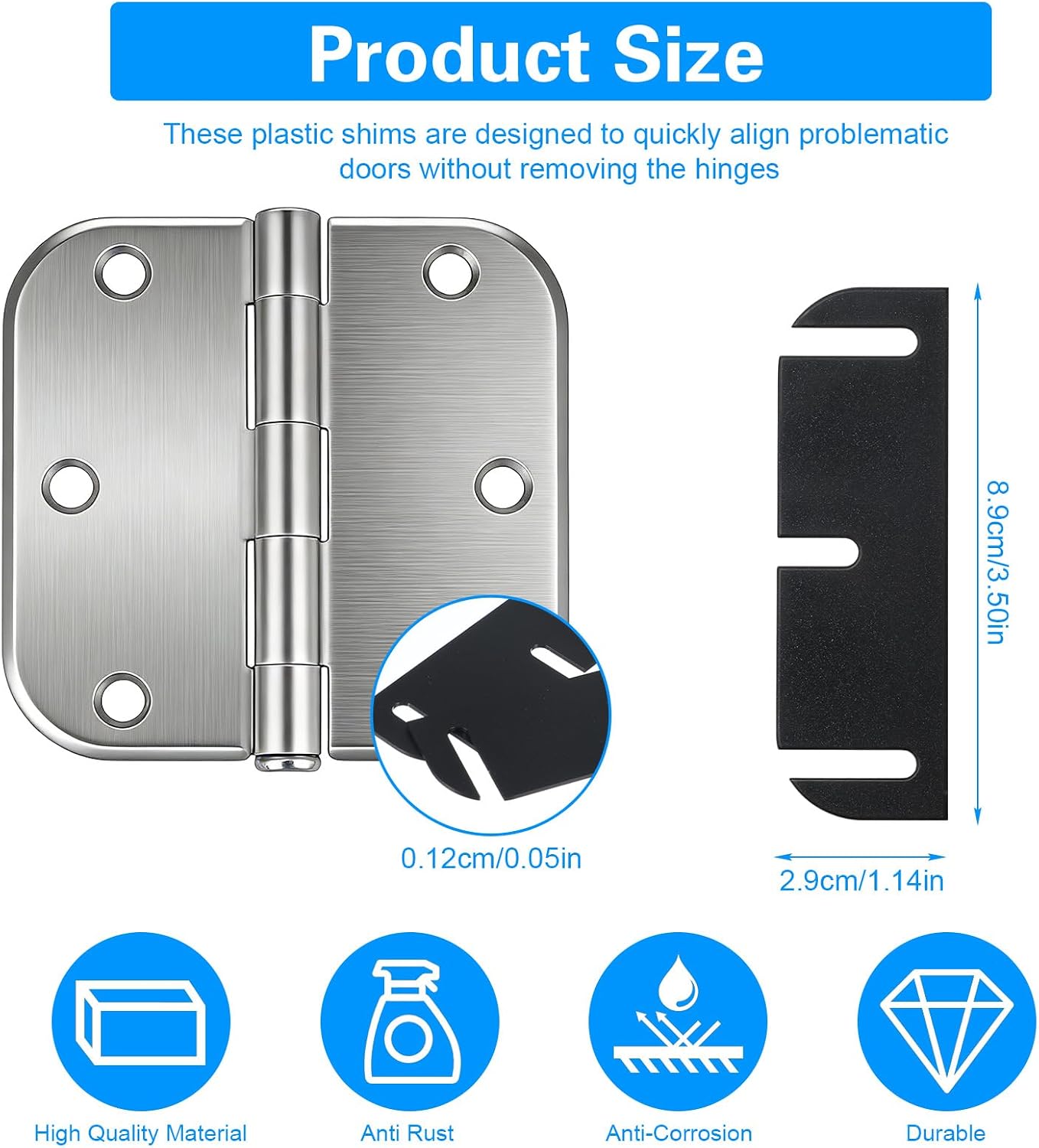 Nogeqi Door Hinge Shims 10 Pack 3.5 Inch - Hinge Spacers for Door Alignment, Fix Air Leaks & Misalignment - PC Plastic Shim Tool for Interior Doors Adjustment (L3.5in/T0.05in)