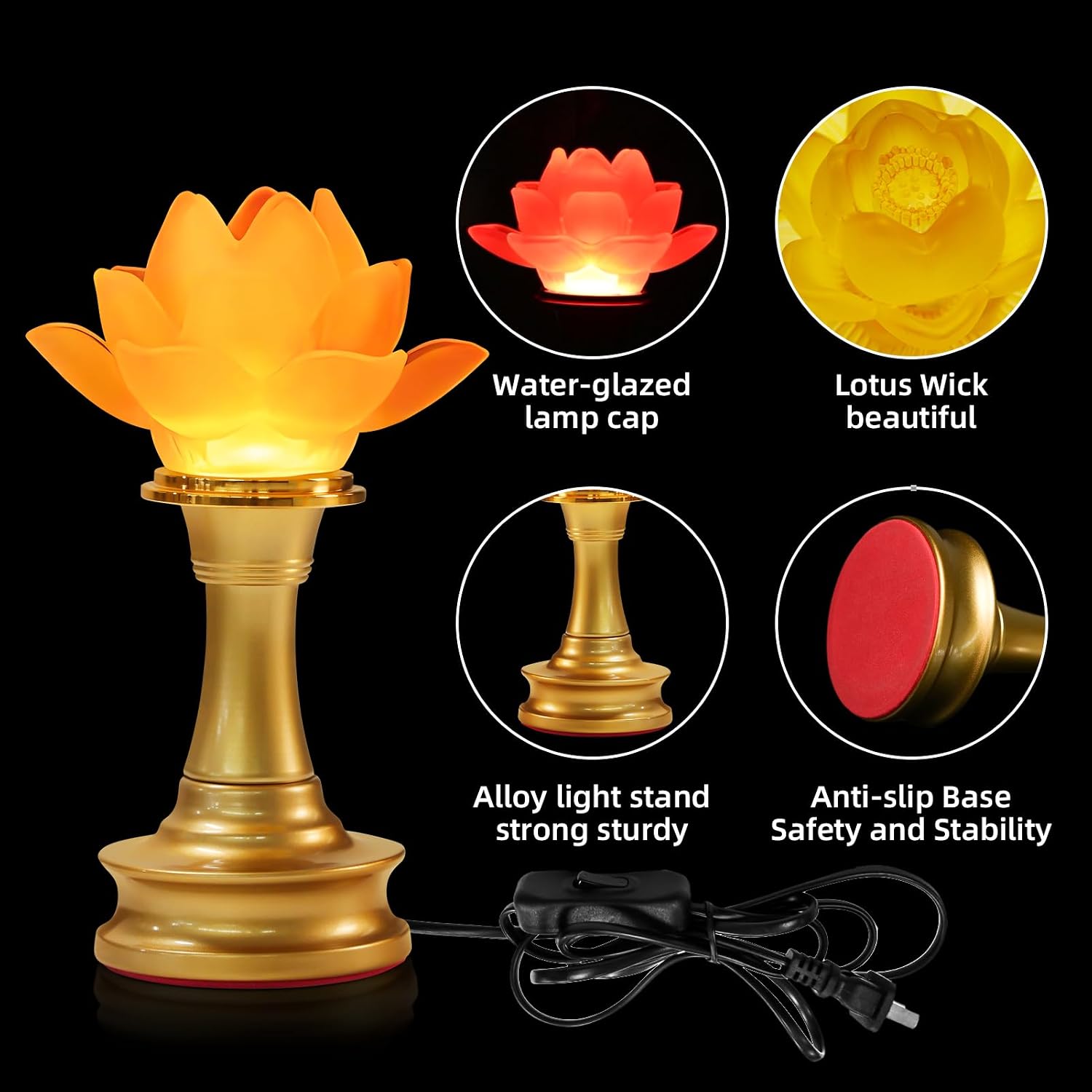 6.5inch 1 Pair-7 Color LED Lotus Flower Lamp - Lotus Buddhist Lamp Lights, Buddha Lamp Light with Adjustable Switch for Buddhist Occasions, Supplies Meditation