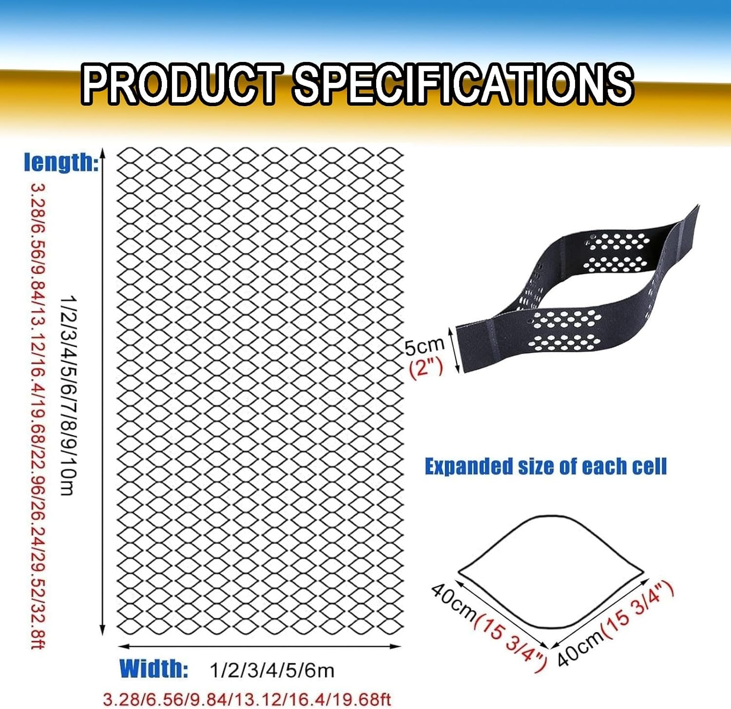 2 Inch Thick Crushed Stone Ground Grid 3.3ft/ 6.6ft/ 10ft/ 13ft/ 16ft/ 20ft Paving Blocks for Erosion Control/Retaining Walls，Outdoor Driveway, Permeable Crushed Stone Granite Stabilizer(1x3m(3.3x10ft