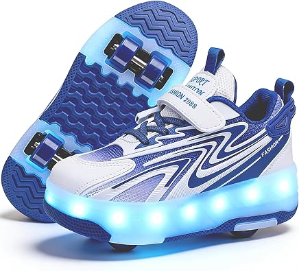 Kids USB Rechargeable LED Light Wheel Roller Skate Sneakers Boys Girls | Ideal gift for your kids, improves balance, fun for childhood, detachable LED wheel sneakers for outdoor skating daily wear