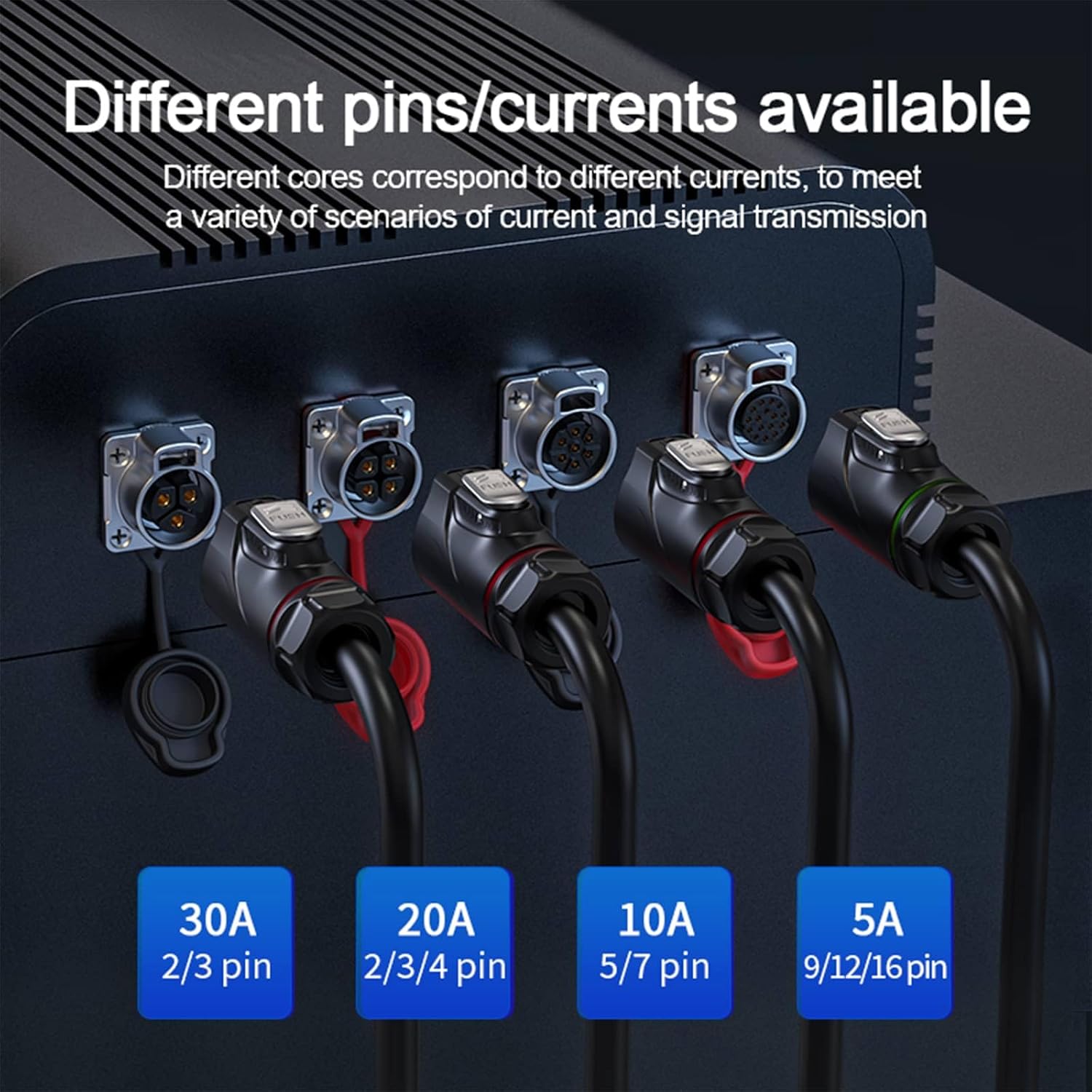 PLG20 Waterproof Connector Power and Signal 3+3 Pin Mixed IP68 Semi-Metal Male Plug Female Flange Socket M20 Quick Connect Aviation Connector Solder 30A+5A