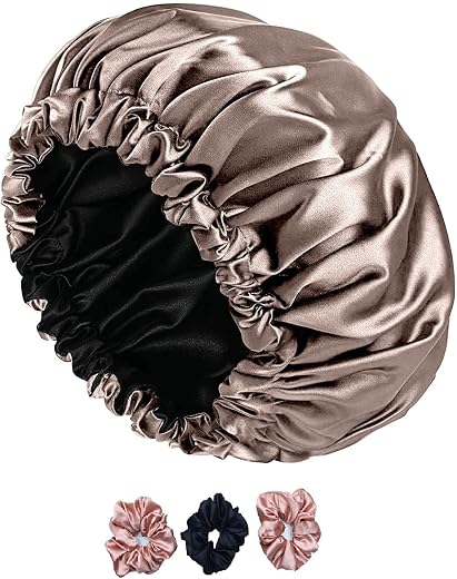 Simmi Luxry Satin Bonnet for Smooth Hair, Satin Silk Hair Bonnet with 3 Premium Scrunchies| Shower Cap Bonnet Sleep with A...