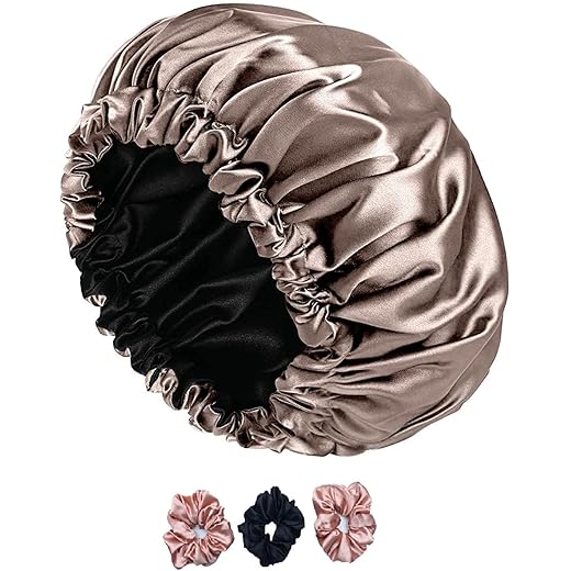 Satin Bonnet with Scrunchies - Rose Tope