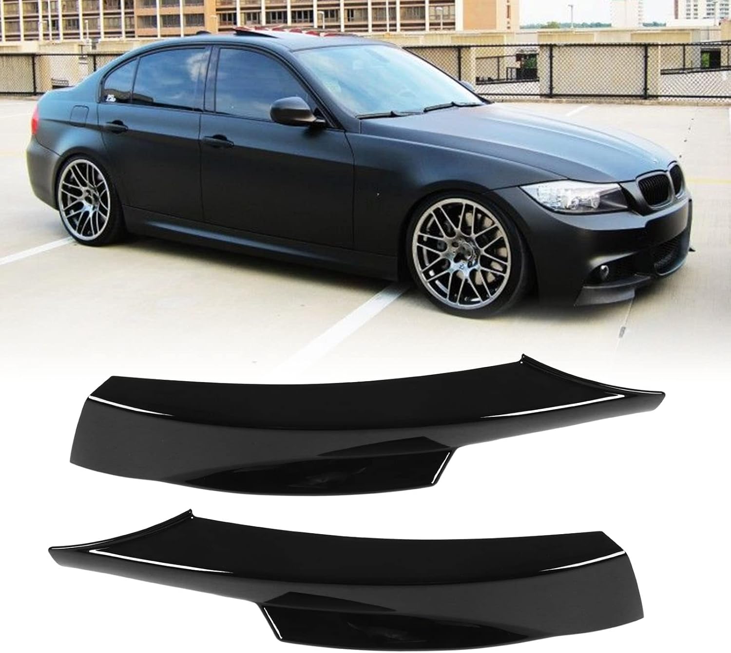Front Bumper Lips,KIMISS Bumper Corner Spoiler Splitters ABS Lower Bumper Protector for E90 M Sport LCI Sedan 20092012(Black) (Glossy Black)