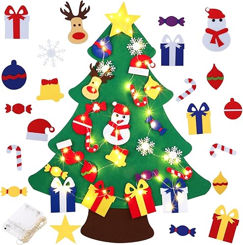 Árbol de Navidad de fieltro para niños con 26 adornos desmontables, para colgar en la pared, regalos de Navidad, decoraciones de Navidad