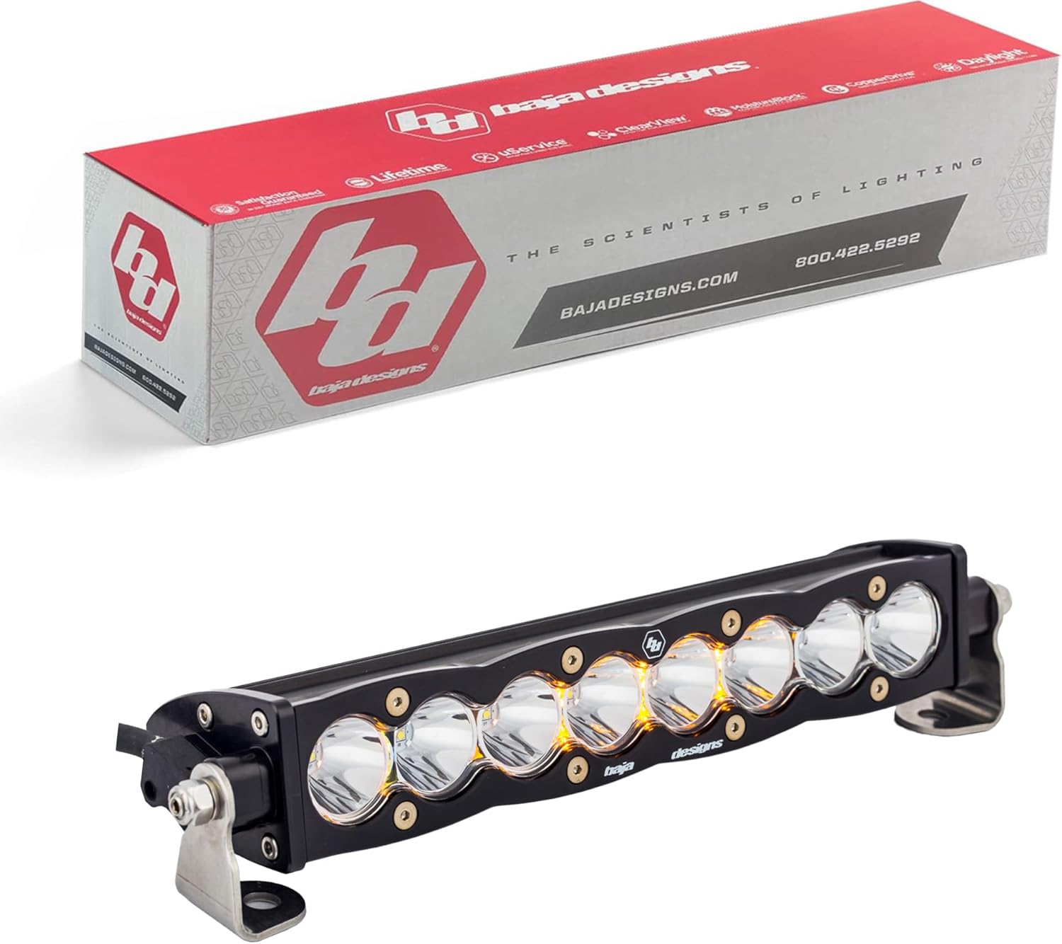 Baja Designs S8 10" LED Light Bar with Amber Backlight - Off-Road Lighting for Jeeps, Trucks, 4x4, UTV & Overlanding - Spot Beam, Clear Lens