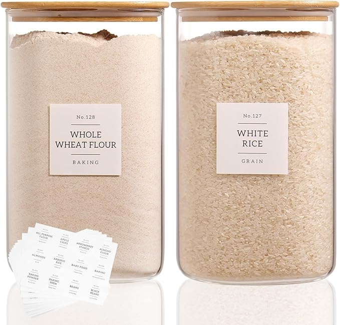2 Pack large Square Glass Flour and Sugar Containers