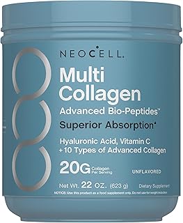 NeoCell Multi Collagen Bio-Peptides Powder | 22oz | Advanced with Hyaluronic Acid and Vitamin C | 10 Super Types of Collagen | Superior Absorption | Grassfed Protein Supplement