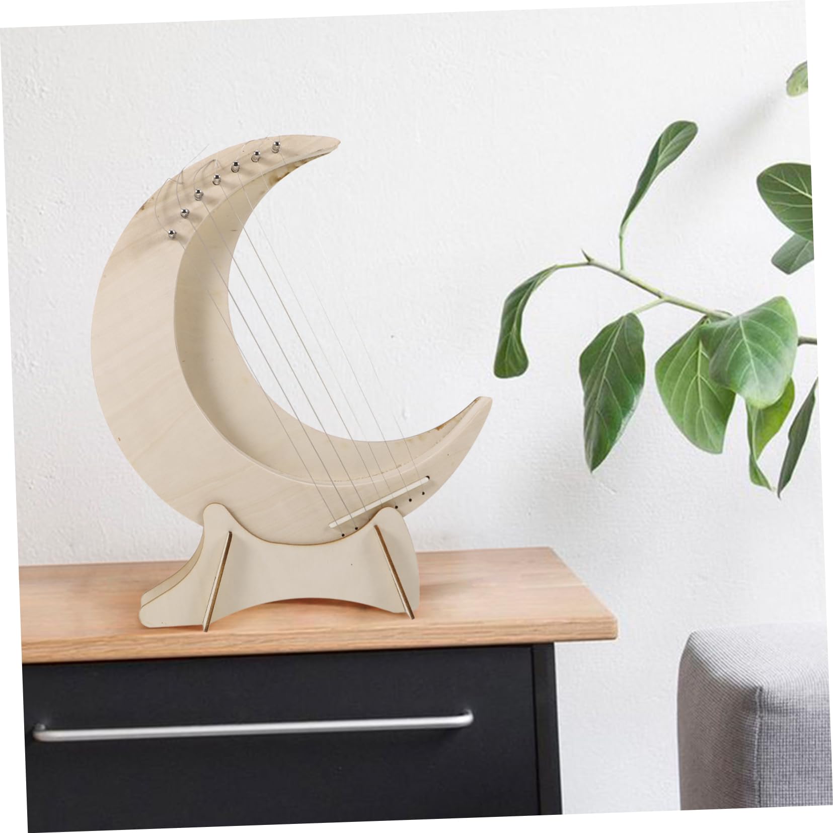 TOYANDONA Arpa de Madera de 7 Tonos Forma de Luna, Instrumento Musical Portátil para Principiantes Diseño Creativo y Sonido Melodioso y Brillante