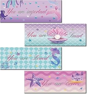 4 Pieces Mermaid Wall Decor Mermaid Inspirational Wall Art Motivational Mermaid Room Decor Doubled Sided Printing Mermaid Wall Art Mermaid Positive Wooden Plaque for Girls Bedroom Bathroom Decor