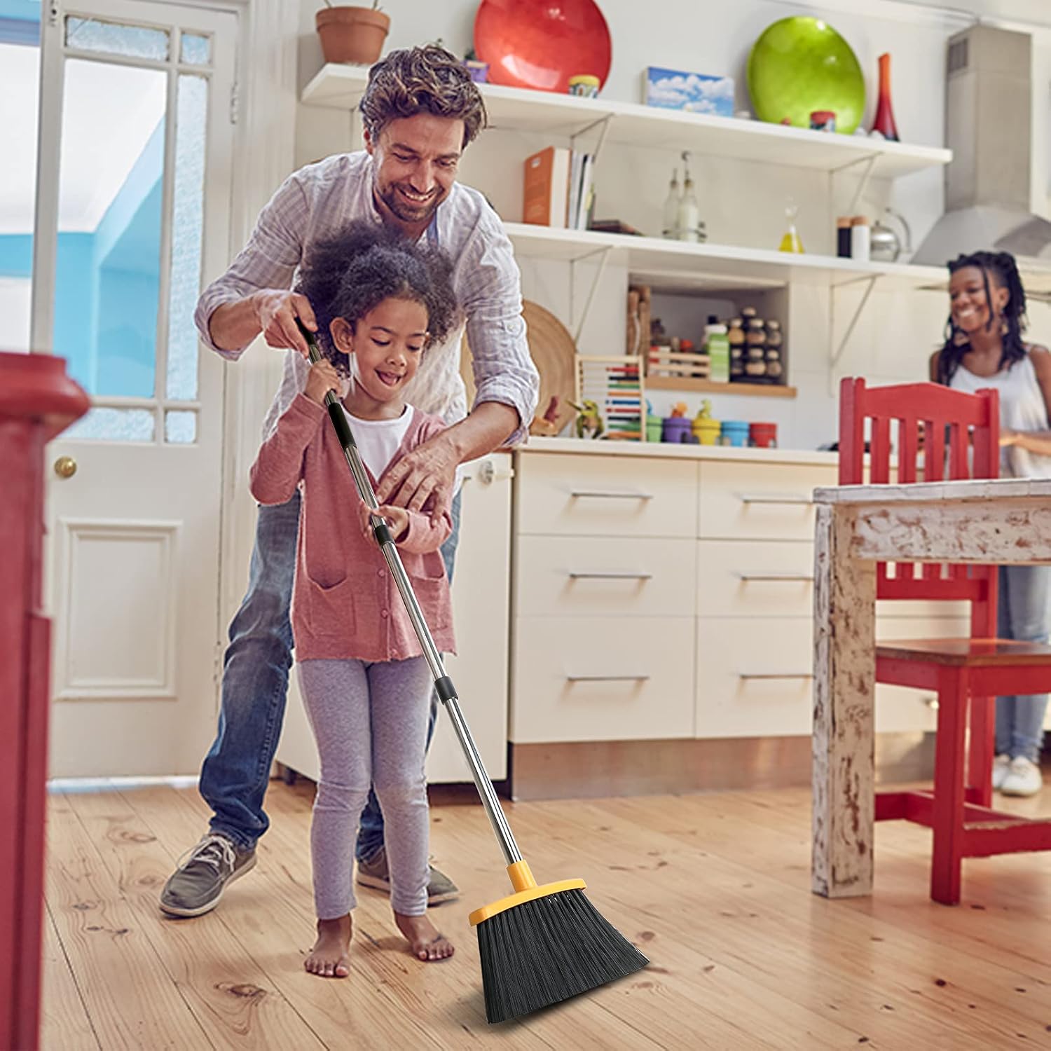 Nawati 54 inch Kitchen Broom, Stiff Bristle Broom for Indoor Outdoor Cleaning, Large Angle Household Brooms for Home Patio Garden Garage Pet Hair Sweeping-Yellow : Health & Household