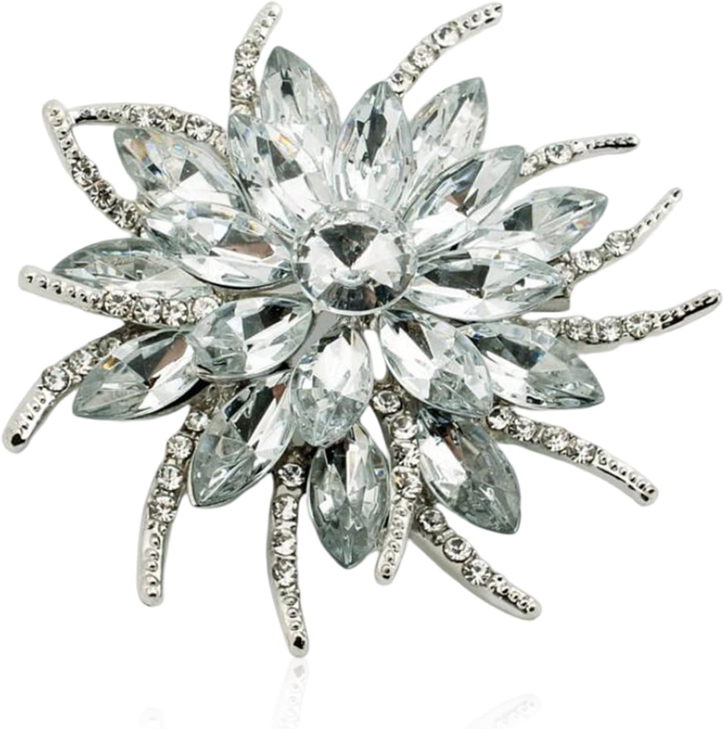 Partymall Brooch Pin for Women Flower Ribbon Brooch Corsage Pretty Blue and Silver Sunflower Brooch Pins Classic Crystal Brooches for Ladies