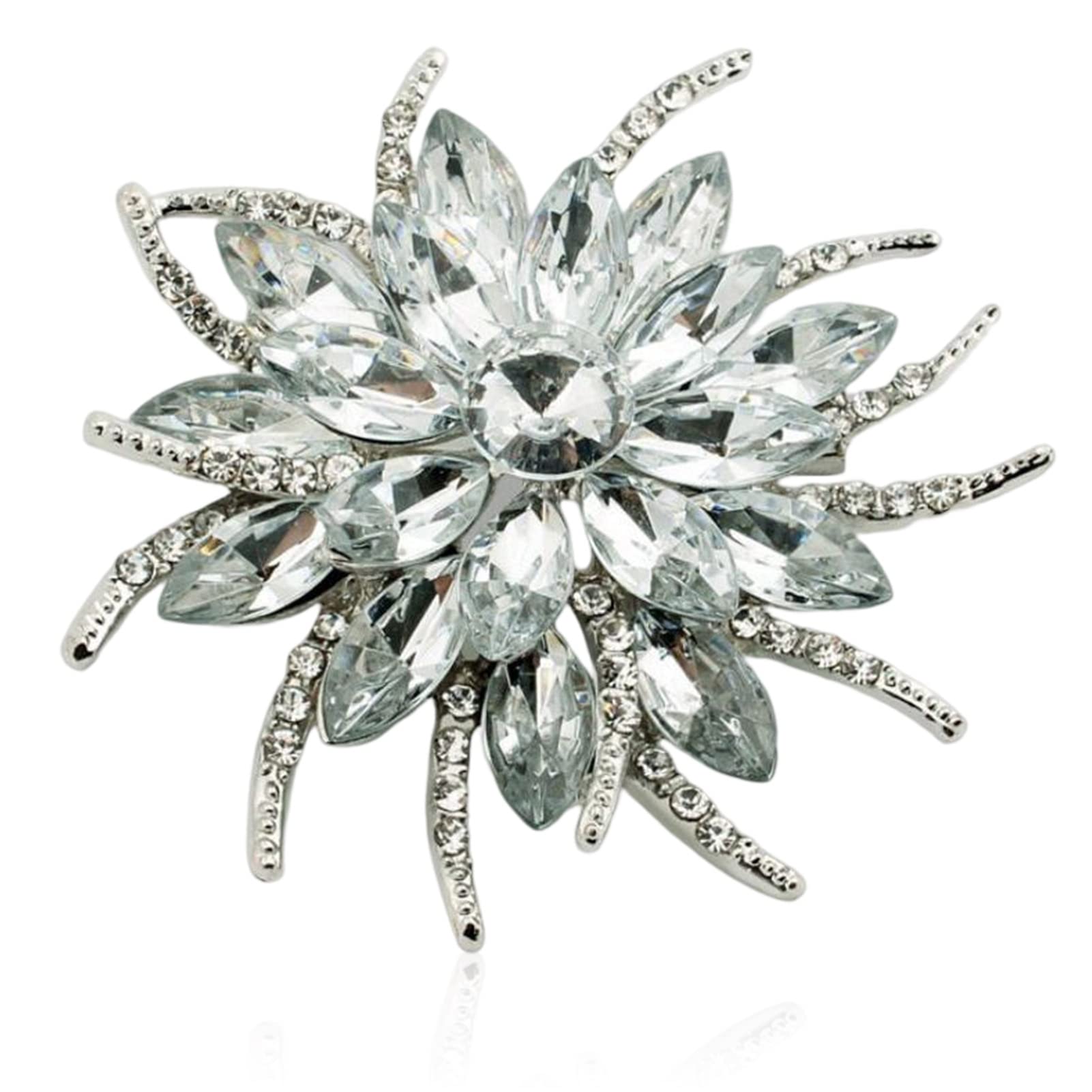 Partymall Brooch Pin for Women Flower Ribbon Brooch Corsage Pretty Blue and Silver Sunflower Brooch Pins Classic Crystal Brooches for Ladies