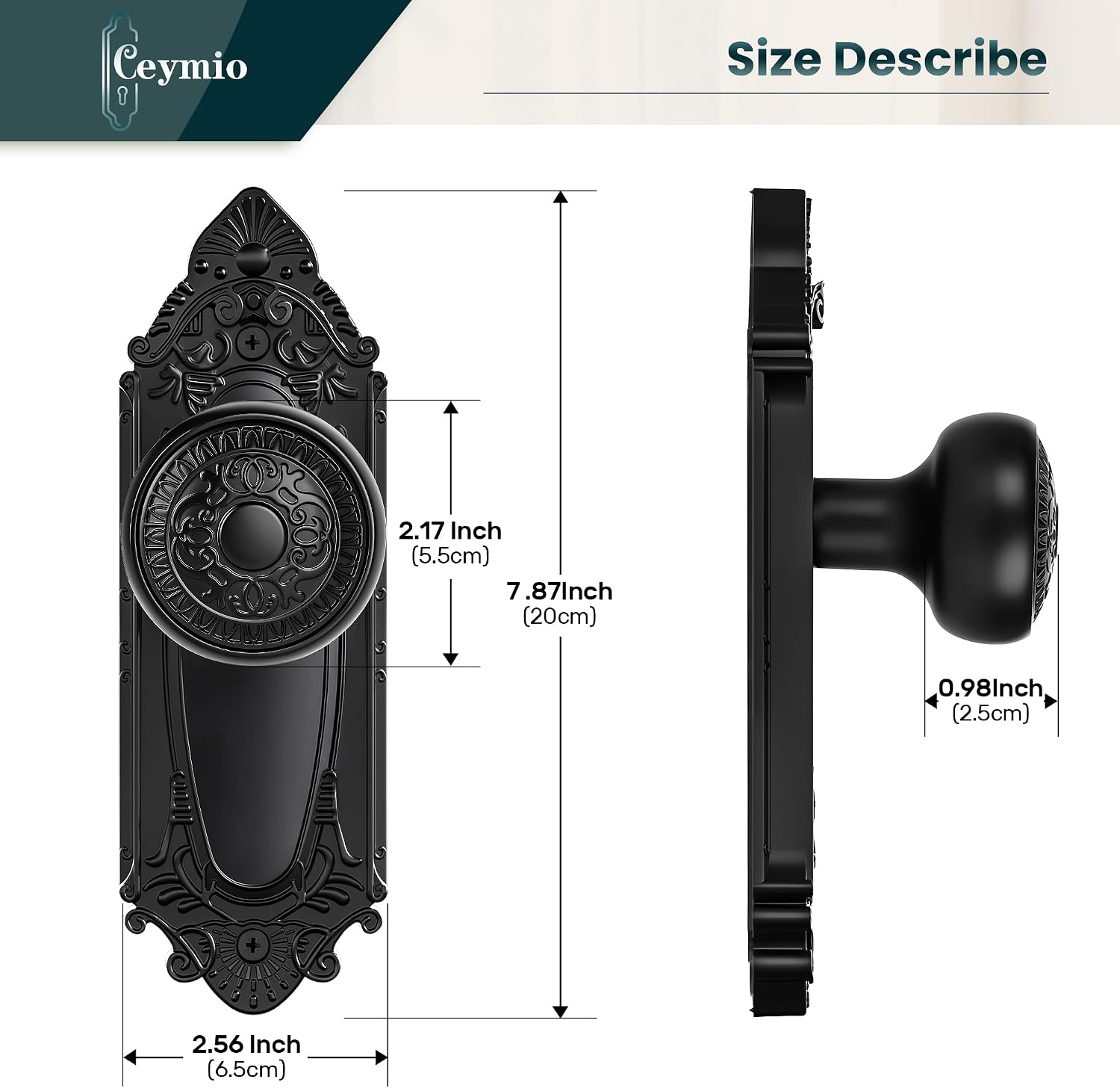 Matte Black Dummy Knobs for French Doors, Vintage Farmhouse Interior Door Handle Set with Plate, Hallway Closet Bedroom Bathroom Decor