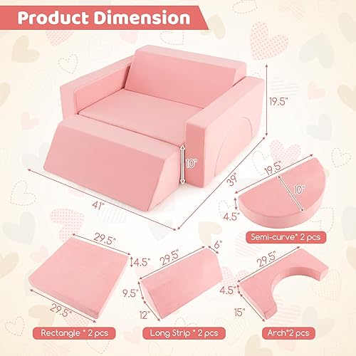 Miniatura 3 de INFANS Mondular - Sofá modular para niños, 8 piezas, sofá seccional de construcción para dormitorio, sala de juegos, cojín imaginativo convertible,