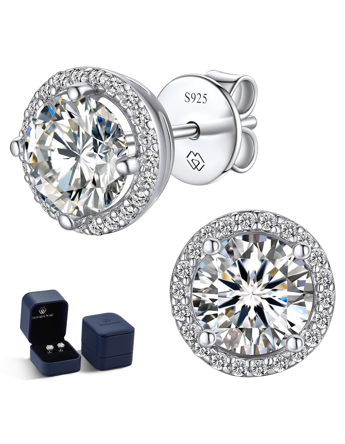 MomentWish Orecchini Moissanite Argento 925, 1-2 Carati Orecchino Punto Luce Donna Oro 18K Bottone Anallergici Simulato Diamanti Brillanti con Certificato GRA Regalo 5/6.5mm