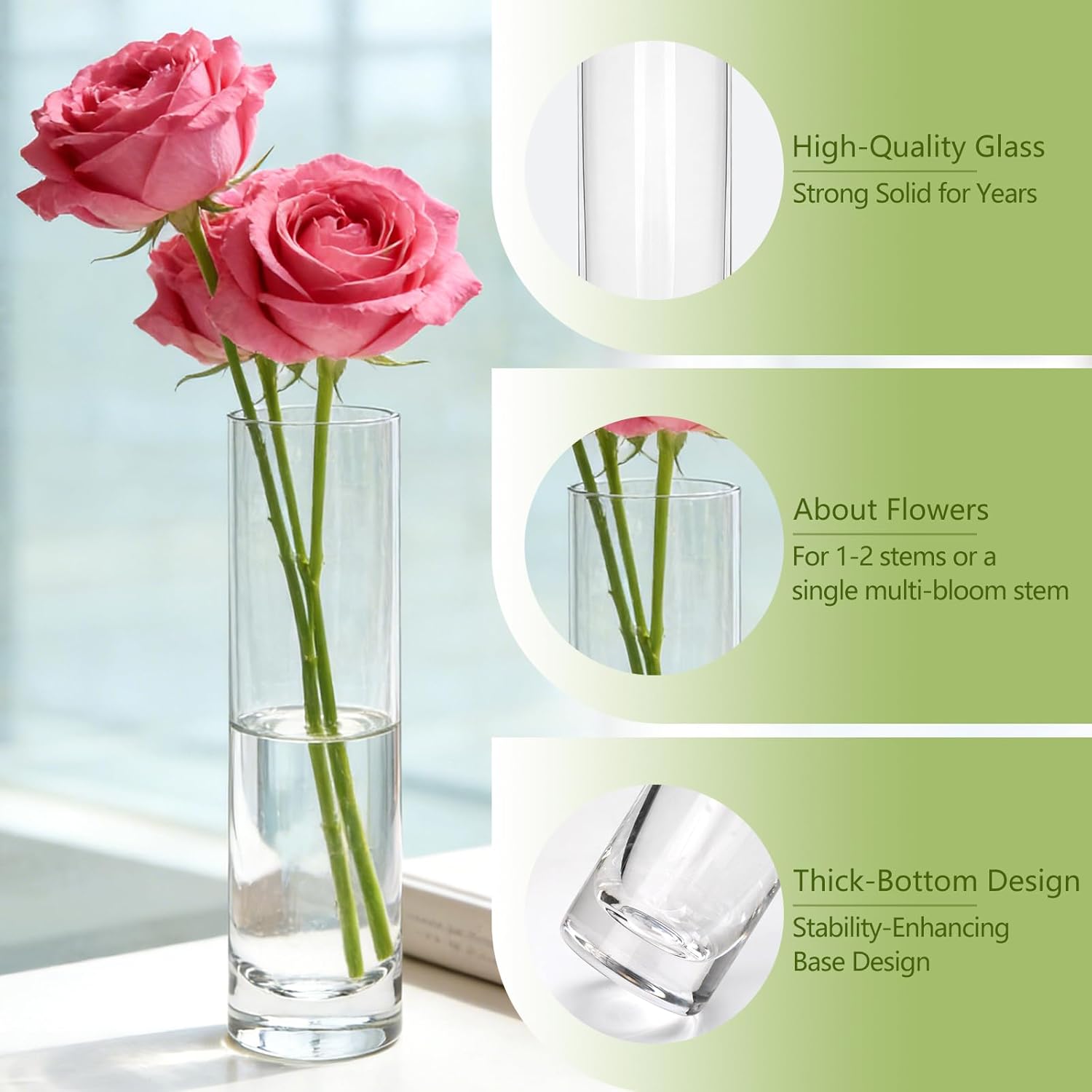 Brajttt 7.48 inch Tall Vases for Flowers,12PCS Glass Cylinder Vase, Single Rose Bud Vase for Event Decor,Bud Vases in Bulk for Wedding Centerpieces,Home Aesthetic Desk Decor, Party Decorations - Image 3