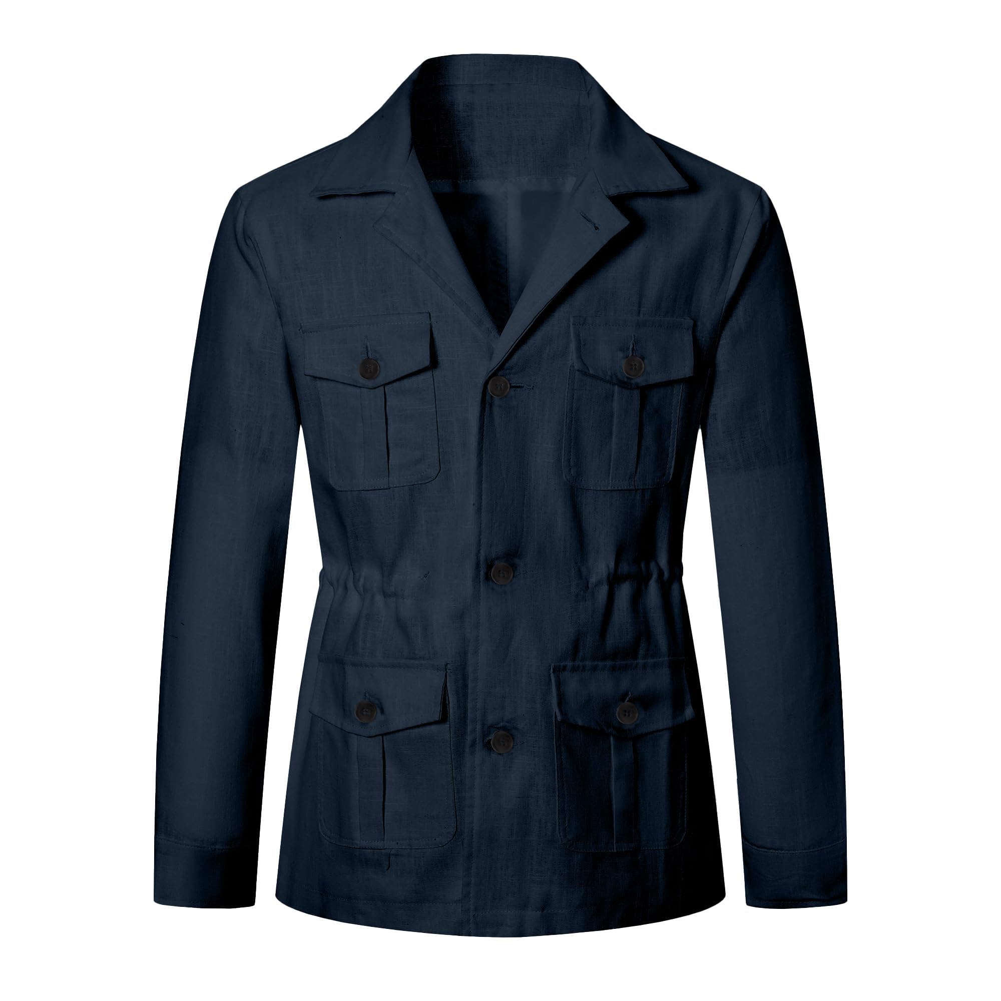 Betusline Men's Safari Linen Long Sleeve Military Cargo Jacket