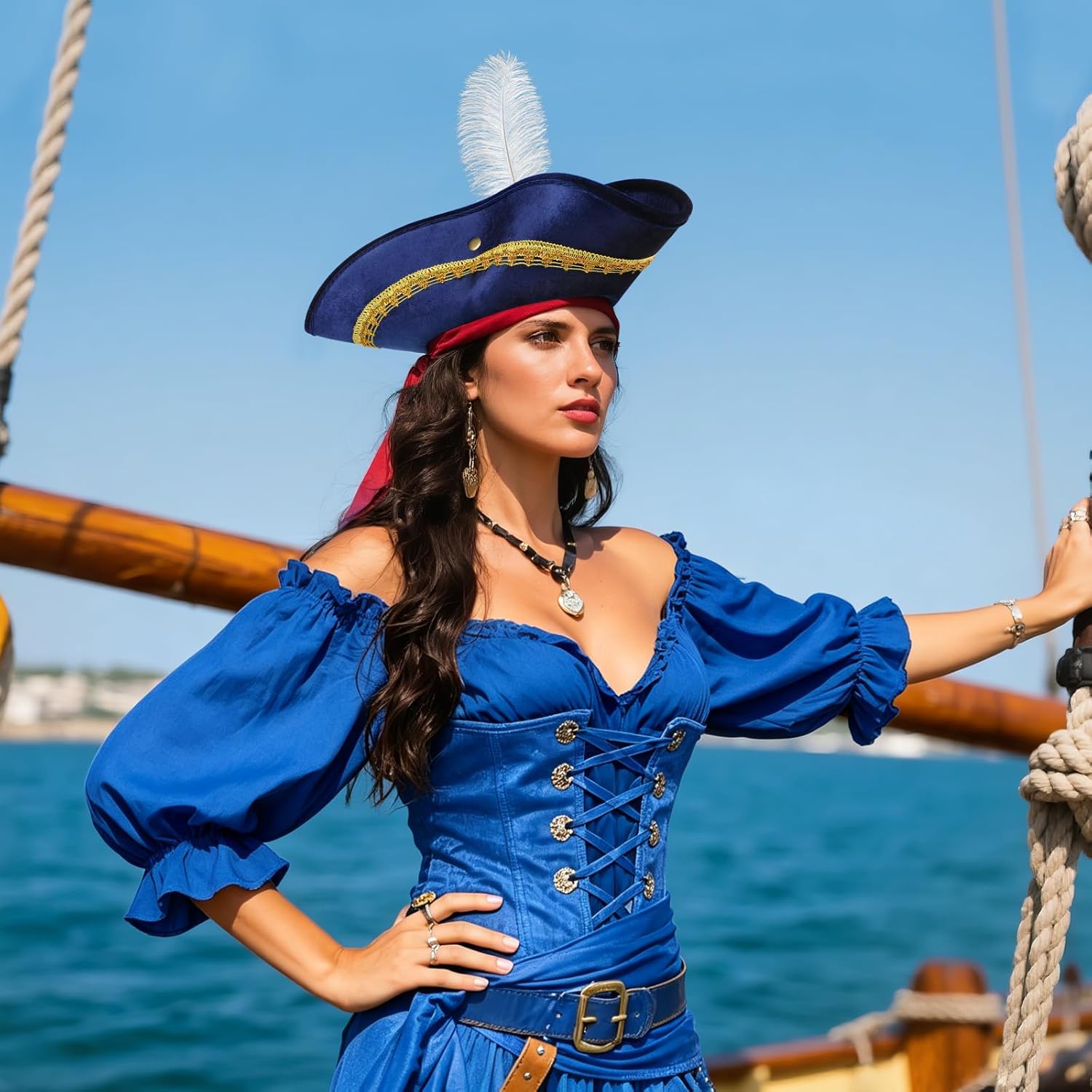 Pirate Costume Hat Women/Men,Pirate Hat Adults,Tricorn Colonial Hats Fit for Revolutionary War Costume Halloween