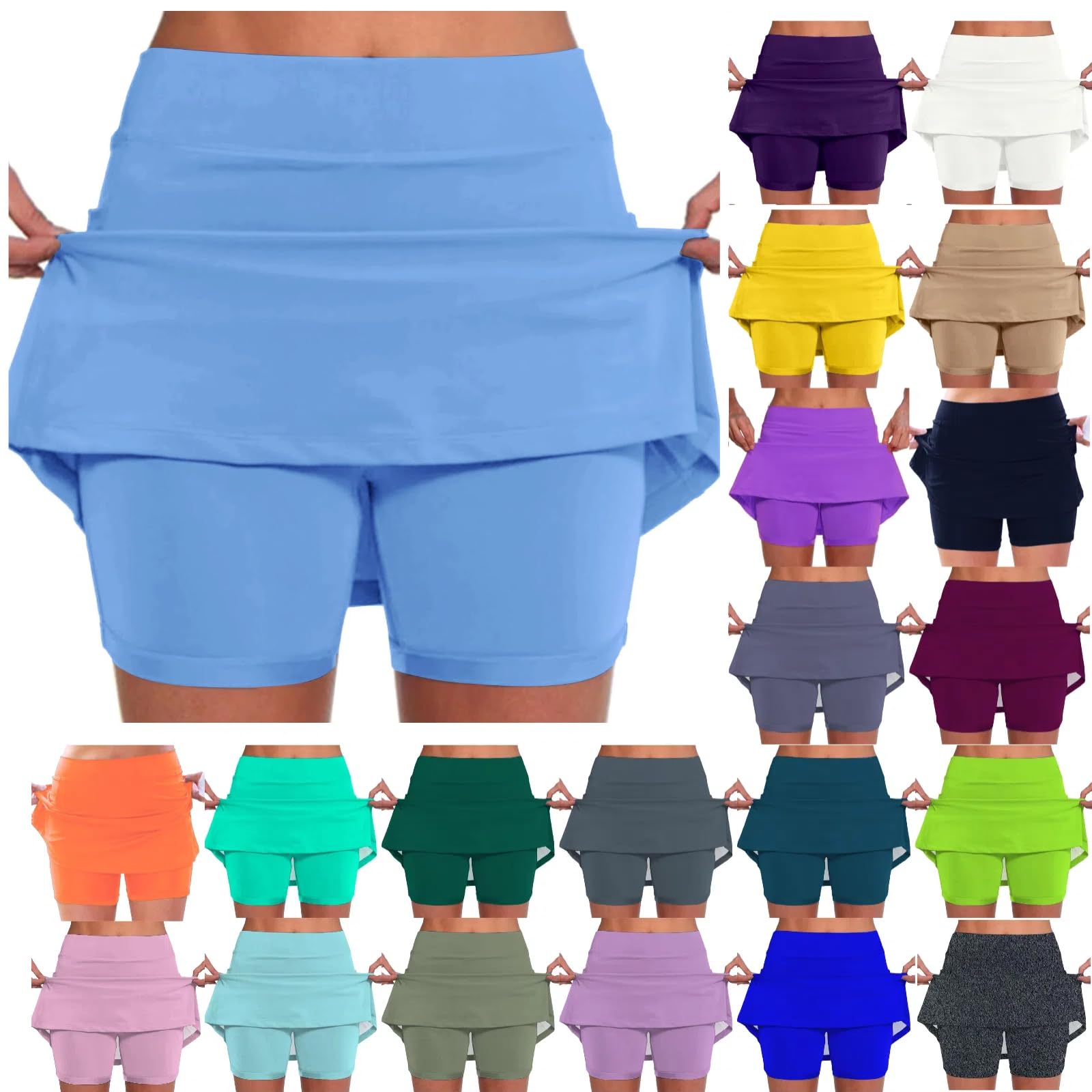 Skorts For Women With Pockets Casual Plus Size High Waist Tummy Control Athletic Skirts With Shorts Underneath