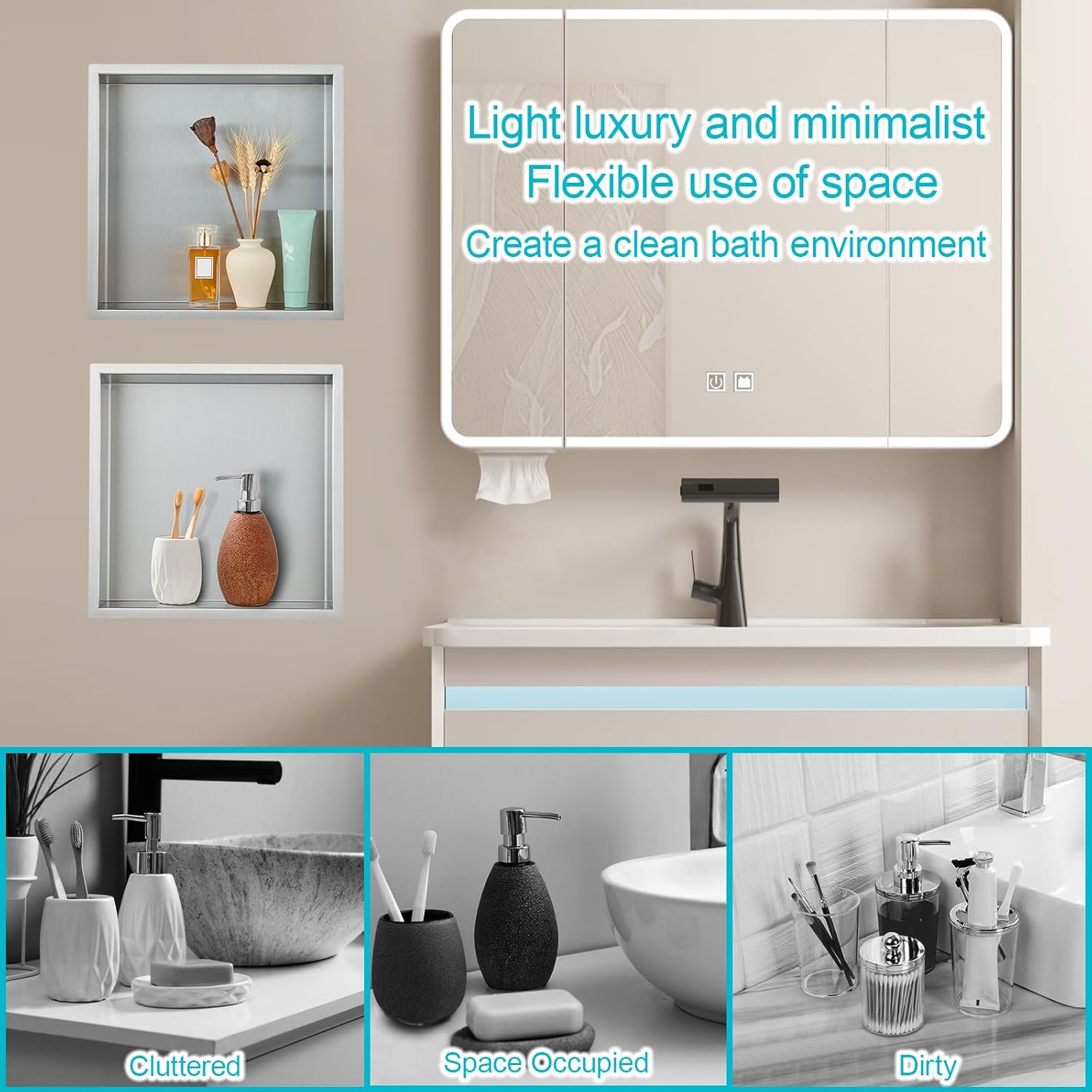 14"x14"x4" Stainless Steel Shower Niche No Tile Needed - Brushed Nickel Bathroom Wall Niche Insert, Recessed Waterproof Shelf for Drywall/Tile Showers