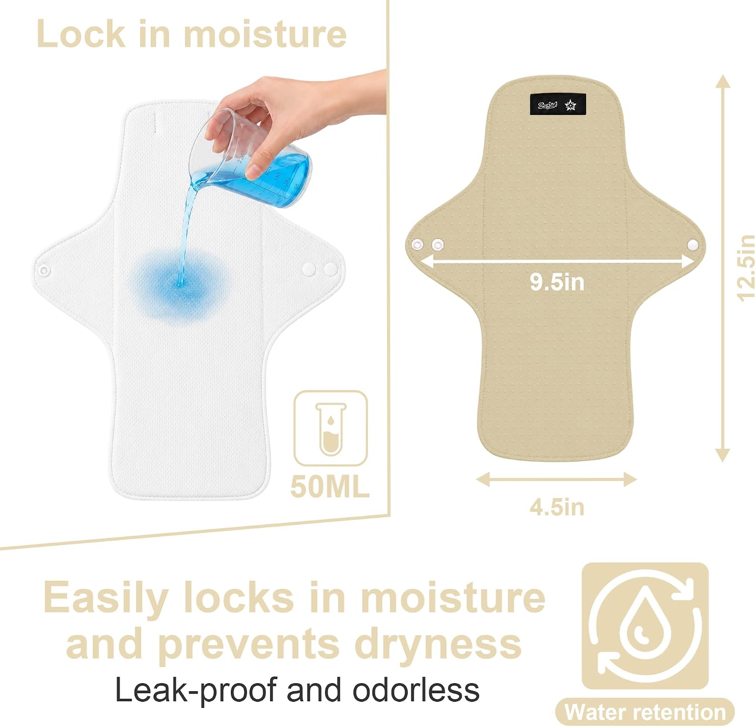 SPRING SEAON 4 PCS Reusable Menstrual Pads with Storage & Washing Bags for Small Liquid Volumes, Breathable Fabric,Cotton Filling,Waterproof Non-Slip Design,Machine Washable Sanitary Pad(Apricot)