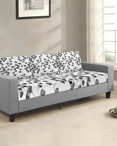 Miniatura 2 de Grey Botanical Couch Cushion Covers, Stretch Sofa Cover with Elastic Bottom, Gray Watercolor Elegent Spring Summer Floral Sofa Slipcovers Protector