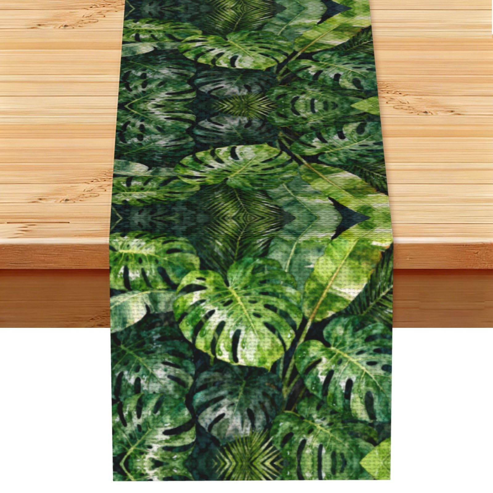 plant leaves Linen Look Table Runner 13x72-Wrinkle Resistant Farmhouse Style for Dining Table Decor