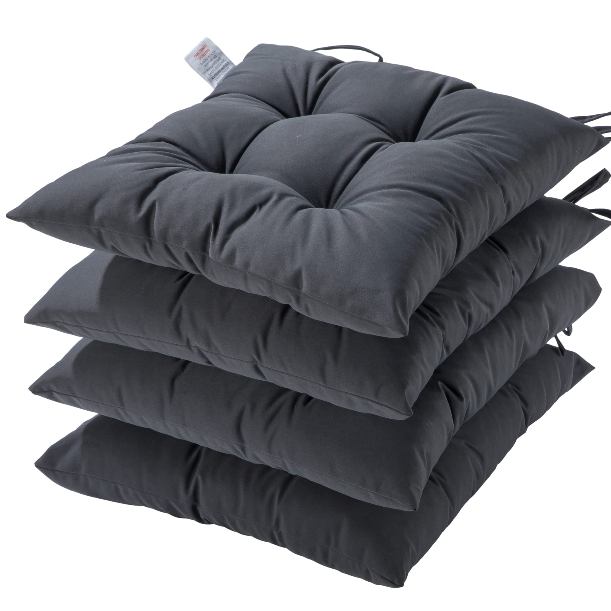 HAMO Garden Chair Cushions Outdoors Seat Pads, Set of 4, 40x40 cm, 16x16 inches (Graphite)