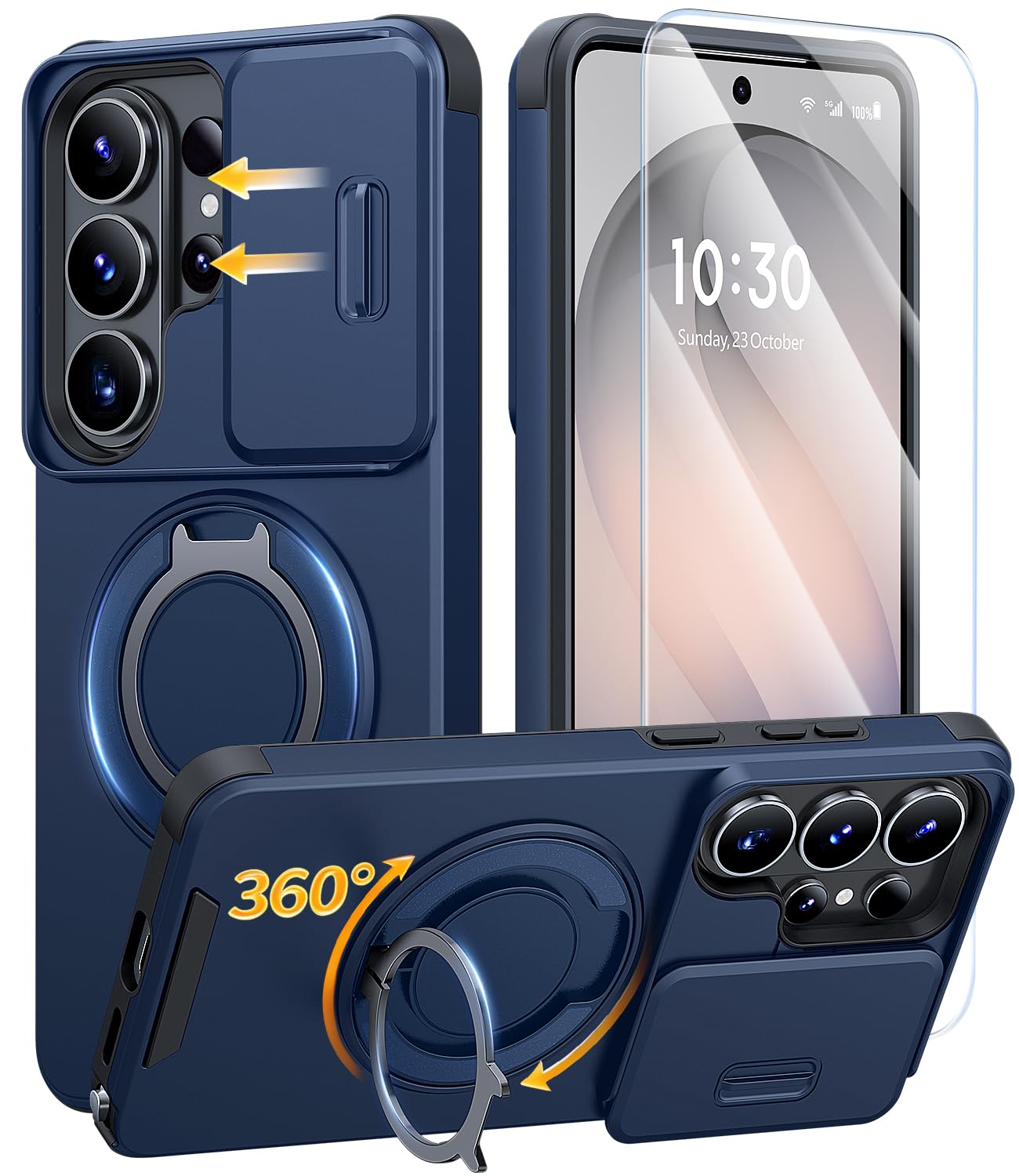 Photo 1 of JAME for Samsung Galaxy S26 Ultra Case, Ring Holder Stand Kickstand, Slide Camera Cover with Screen Protector, Dual-Layer Shockproof Protective Magnetic Accessory Friendly S26 Ultra Phone Case, Blue