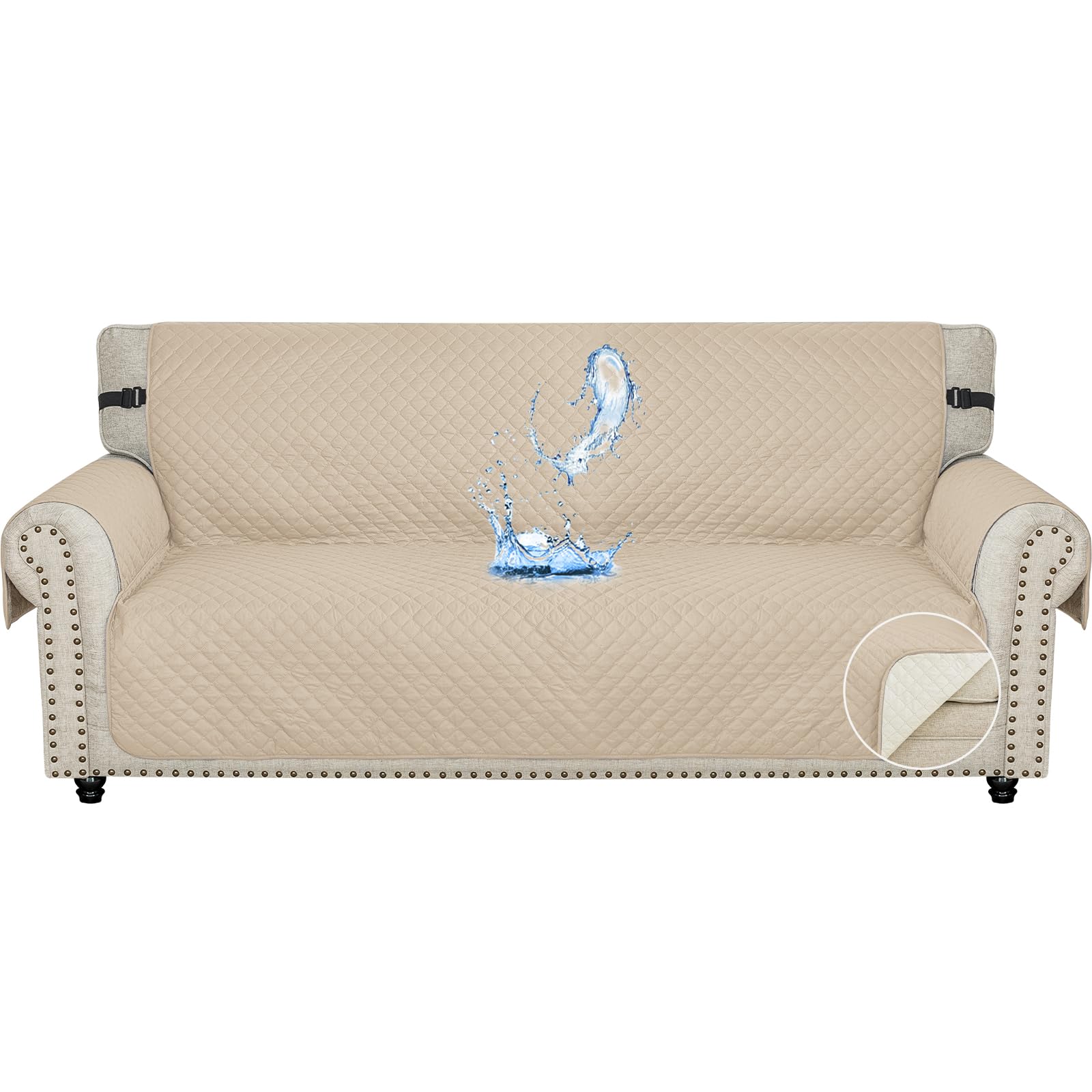 Ystyle Funda Cubre Sofa 3 Plazas - Impermeable Fundas Sofa Verano, Protector Sofa para Gatos Arañazo y Perros Mascotas, Fundas para Sofa Antideslizante Antimanchas Lavable, Beige Global Recycled Standard Global Recycled Standard Global Recycled Standard