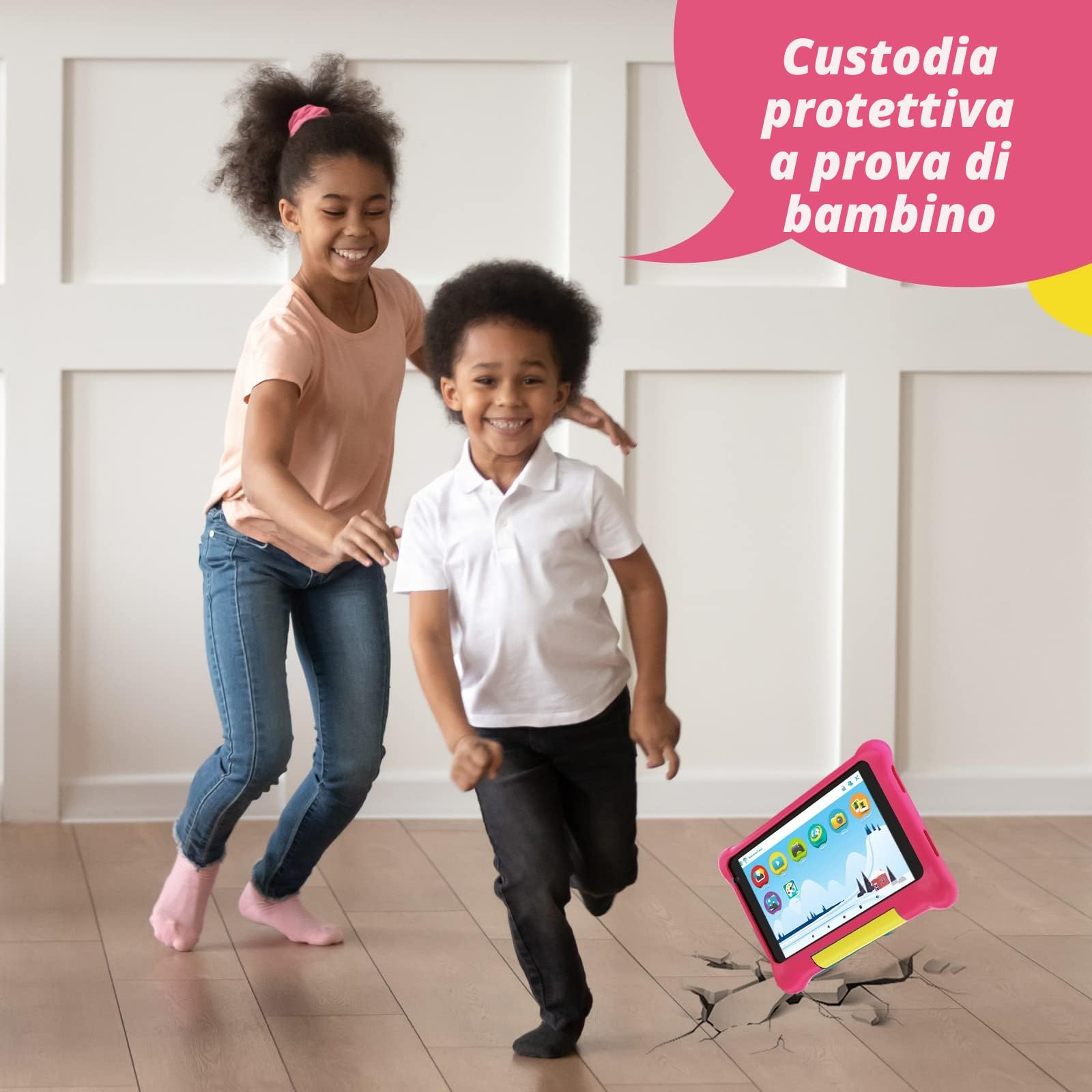 Yicty Tablet Bambini 7 Pollici Android 13 Quad Core 5 GB RAM 32 GB ROM 128 GB Estensione Controllo Parentale Tablets Educativo con Custodia Antiurto (Rosa)