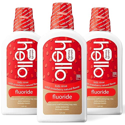Hello Kids Wild Strawberry - Enjuague bucal antifluoruro de sabor natural vegano sin alcohol y sin SLS para niños de 2 años en adelante 16 onzas