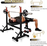 Vista 3 de CANPA - Prensa de banca, banco de pesas olímpico con estante para sentadillas, banco de entrenamiento de barra ajustable, soporte de entrenamiento