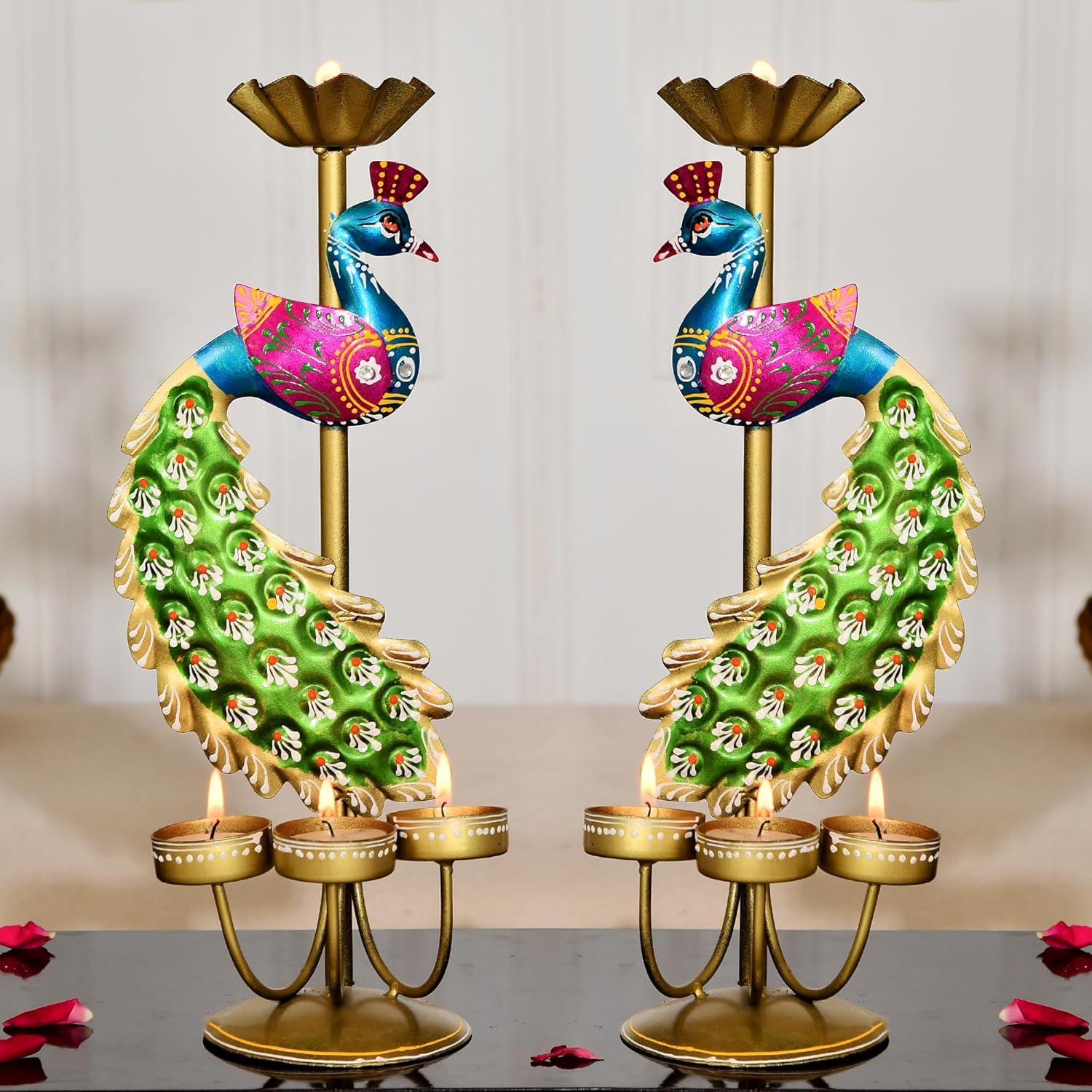 Nesfur Festive Elegance – Peacock Theme Decorative Tealight Stand”-image-38