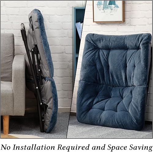 Miniatura 9 de HollyHOME Silla platillo extragrande con otomana plegable, cómoda silla plegable de gran tamaño y reposapiés plegable, silla de lectura de piel