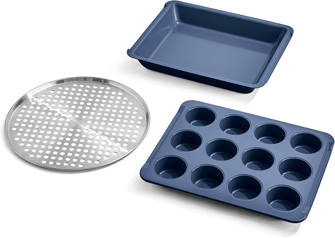 Our Place Wonder Oven Pro Chef’s Kit with Roasting Pan, 12-Cup Muffin Pan, and Perforated Pizza Pan | Non-Toxic, Nonstick Bakeware Set, Oven Safe up to 450°F | Blue Salt