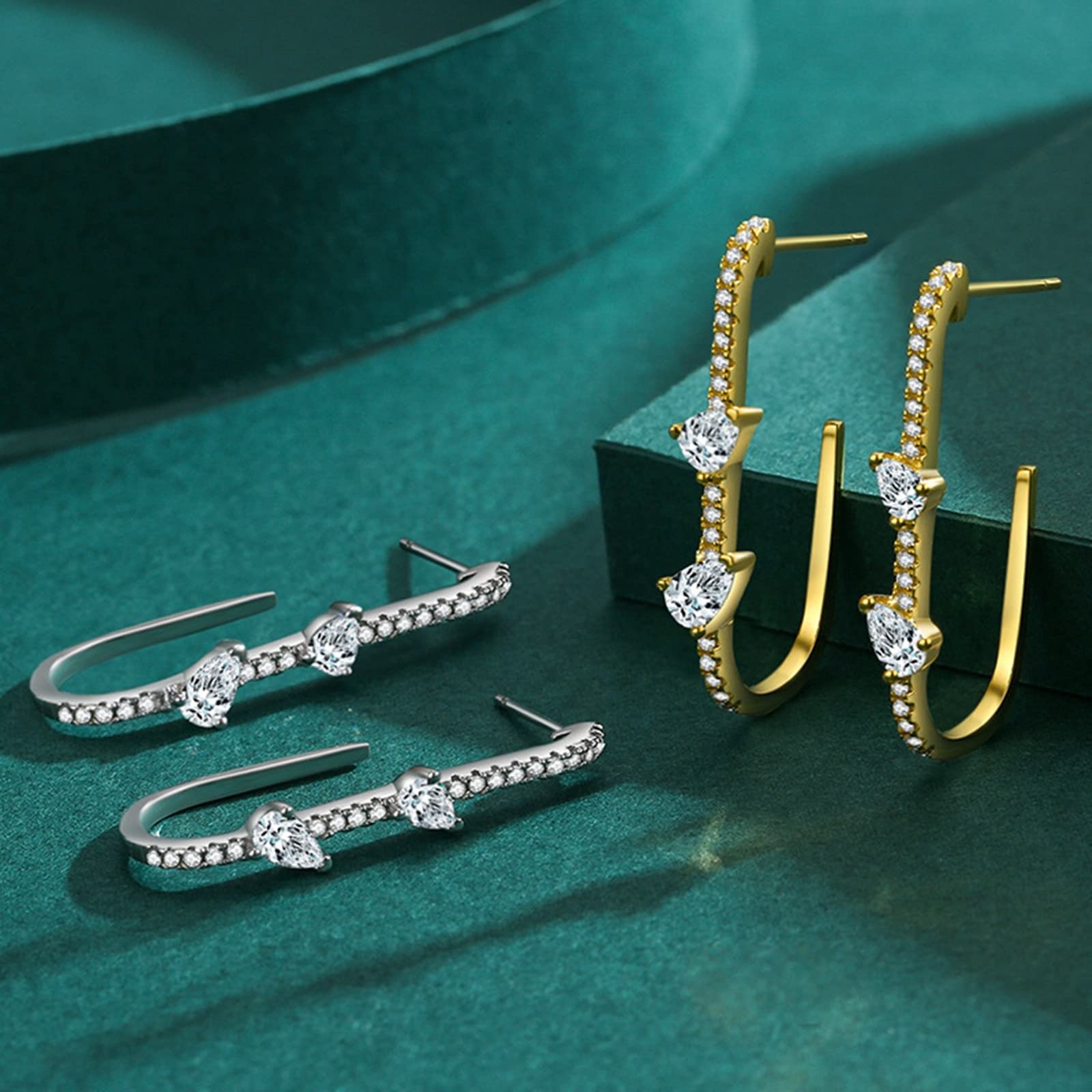 Pendientes de tuerca de plata de ley, aretes de metal para mujer, alambre de oreja con forma de pera, circonita cúbica, aretes de joyería sin níquel