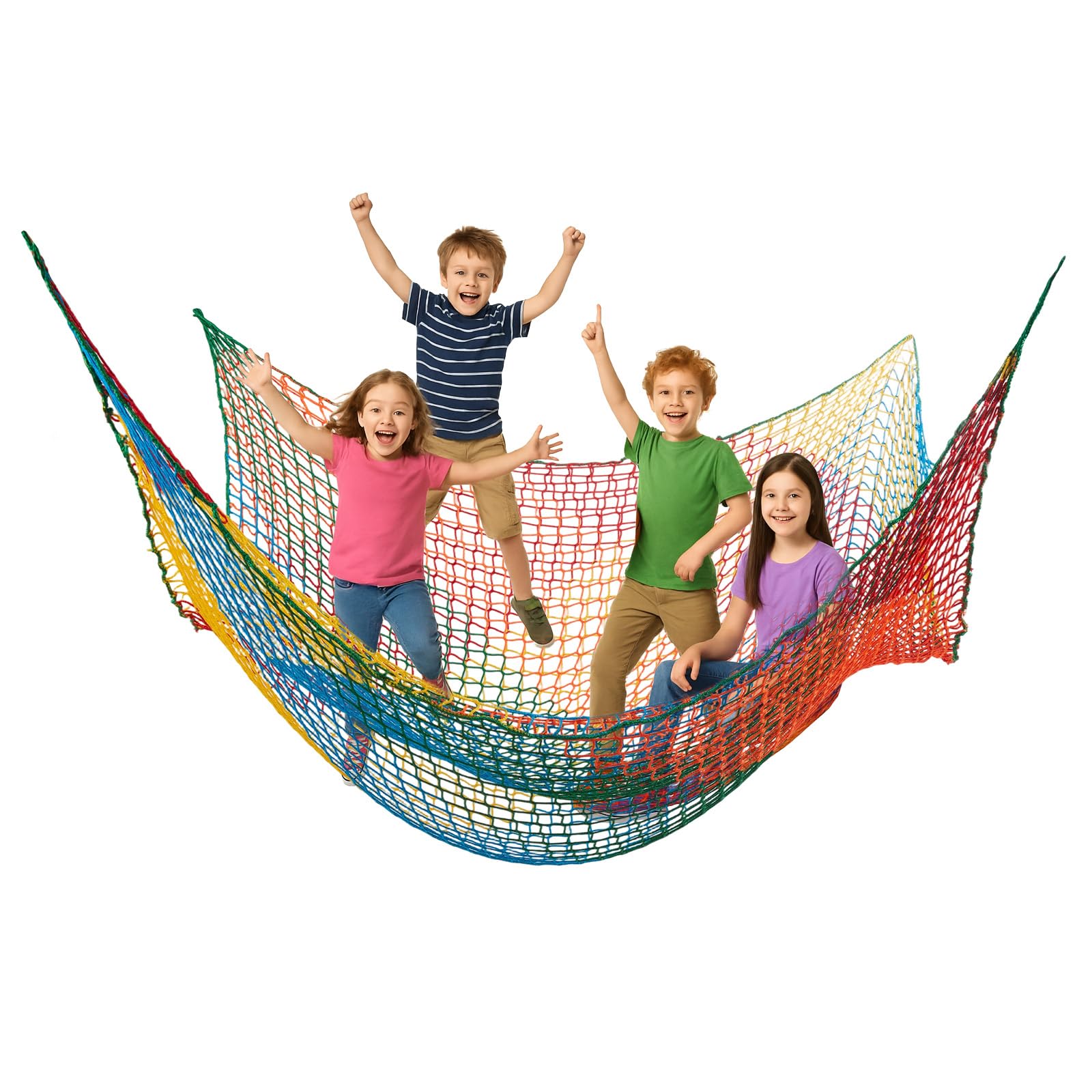 Sunnynest Multicolor Colourful Climbing Net Hammock For Kids & Adults, 200X200cm Outdoor Playground Safety Net, Double Layer Nylon Rope Swing Mesh For Garden, Balcony, Tree, Indoor Play Area