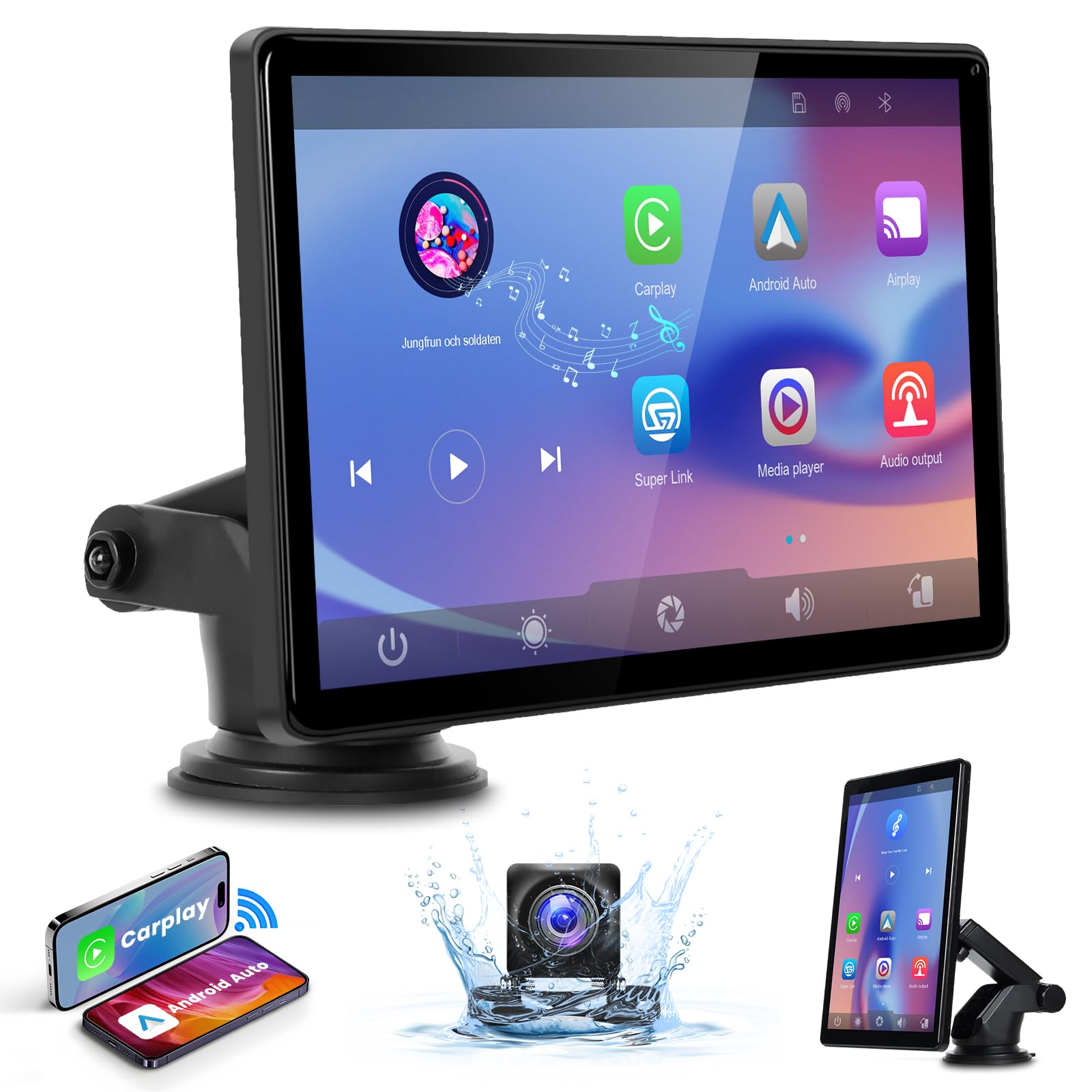 HodozzyWireless Carplay Screen Android Car 8 Inch IPS Portable Car Radio Bluetooth with YouTube/Netflix/Voice Control/AUX/TF/DSP/FM Transmitter