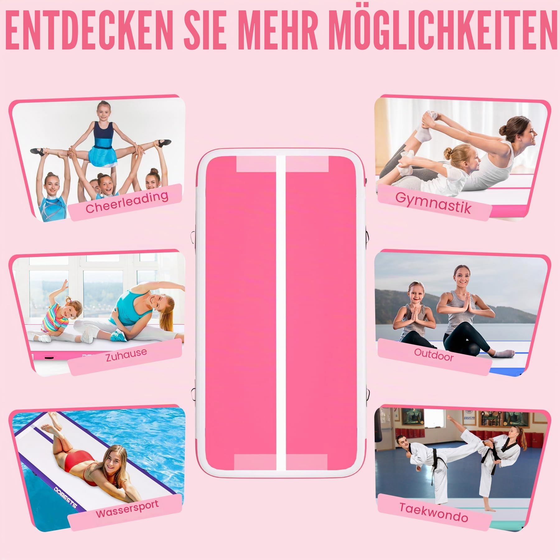 Air Matte Track, 2/3/4/5/6m Aufblasbar Gymnastikmatte Turnmatte Tumbling Matten 10cm/15cm/20cm hoch mit Luftpumpe