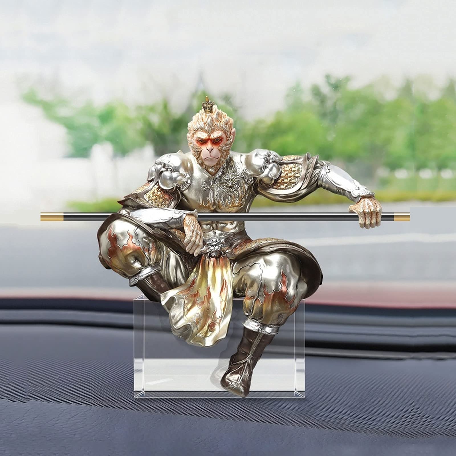Sun Wukong Statua Walczący Budda Kreatywna dekoracja Ozdoby Salon Pulpit Rzemiosło Małpa Król Rzeźba Szkło Stal Materiał Dekoracja Biura Prezent Urodzinowy Akcesoria Pulpit Pszczoła