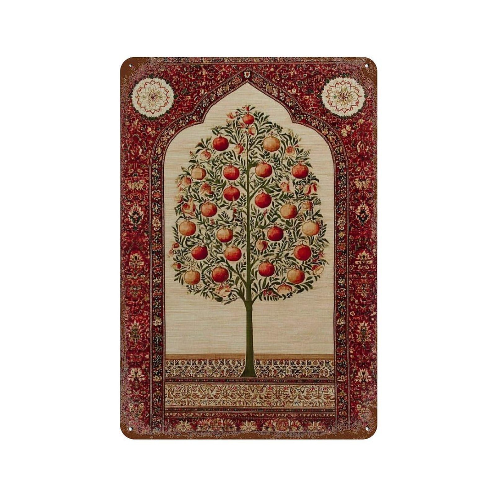 xiaoxiaoshen Persian Pomegranate Tree Middle Eastern Traditional Oriental Design Islamic Geom Wall Decor Art Metal Tin Poster Modern Home Decor Art Home Bar Shop Decorations Vintage Sign 30x20cm