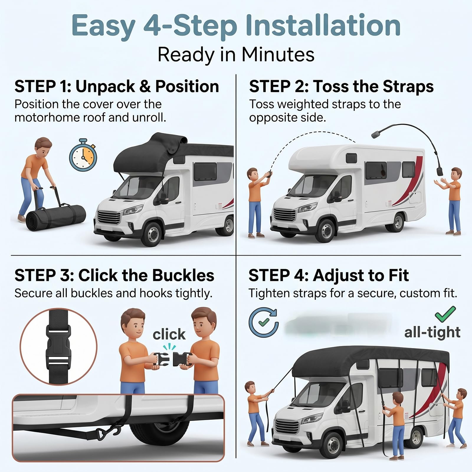 LDIW Wohnmobil-Dachabdeckung Wasserdicht, 420D Outdoor Camper Schutzdach Reißfest, Wohnmobil Abdeckplane mit Spanngurten, Premium Wohnwagen Dachschutzplane UV-Schutz,Grau,8.5 * 3M Fits 26to29 ft