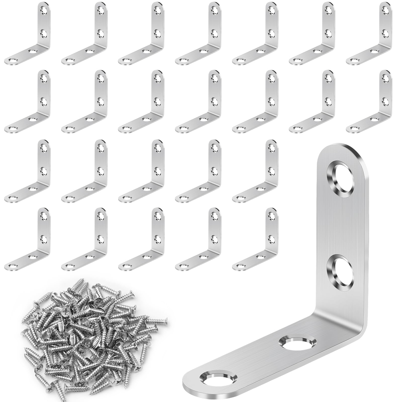 YFLeomry 25 Stück Winkelverbinder Edelstahl 50x50mm Metallwinkel 90 Grad | Rostfreie Edelstahl Winkel für Möbelbau & Regalaufbau, Wnkelverbinder mit Bohrung, DIY Holzverbinder