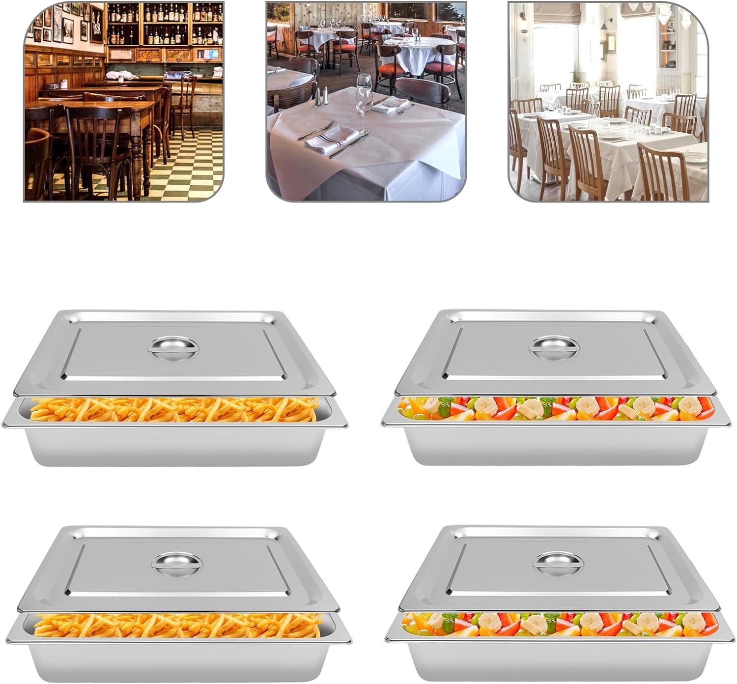 Juego de 4 recipientes para Calentar Alimentos, Adaptador para Platos de frotamiento para buffets de hoteles, Empresas de Catering, recepciones, entornos de autoservicio, restaurantes,Plata